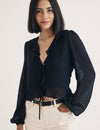 Black Chiffon Tie Front Blouse