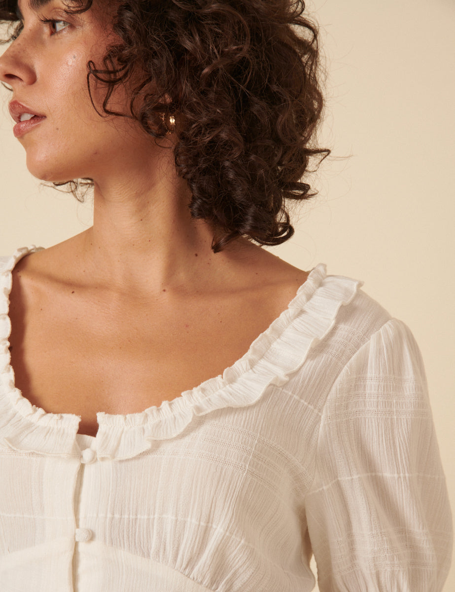 White Flossie Puff Sleeve Blouse