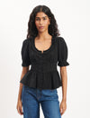 Black Flossie Puff Sleeve Blouse