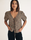 Black Floral Tie Front Bernadetta Blouse