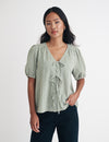 Green Gingham Tie Front Bernadetta Blouse