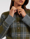 Green And Grey Check Wool Blend Knitted Cardigan