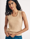 Beige Scoop Neck Rib Knitted Vest