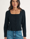 Black Long Sleeve Button Down Top