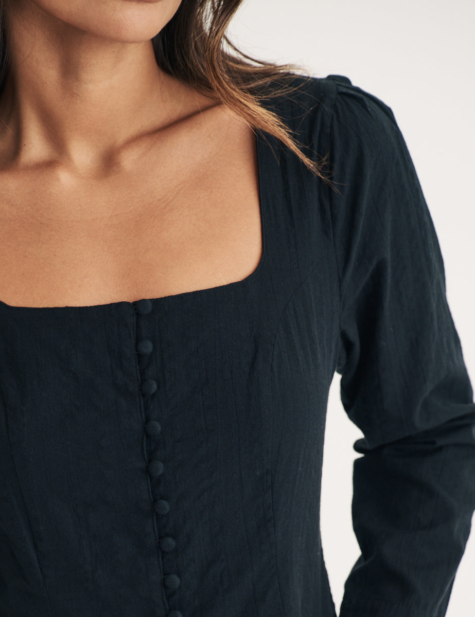 Black Long Sleeve Button Down Top