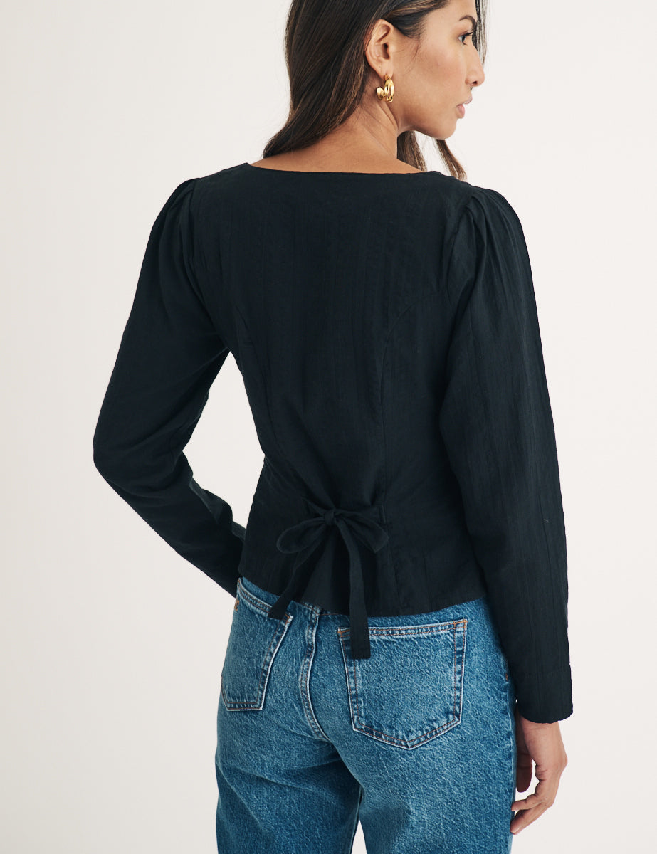 Black Long Sleeve Button Down Top