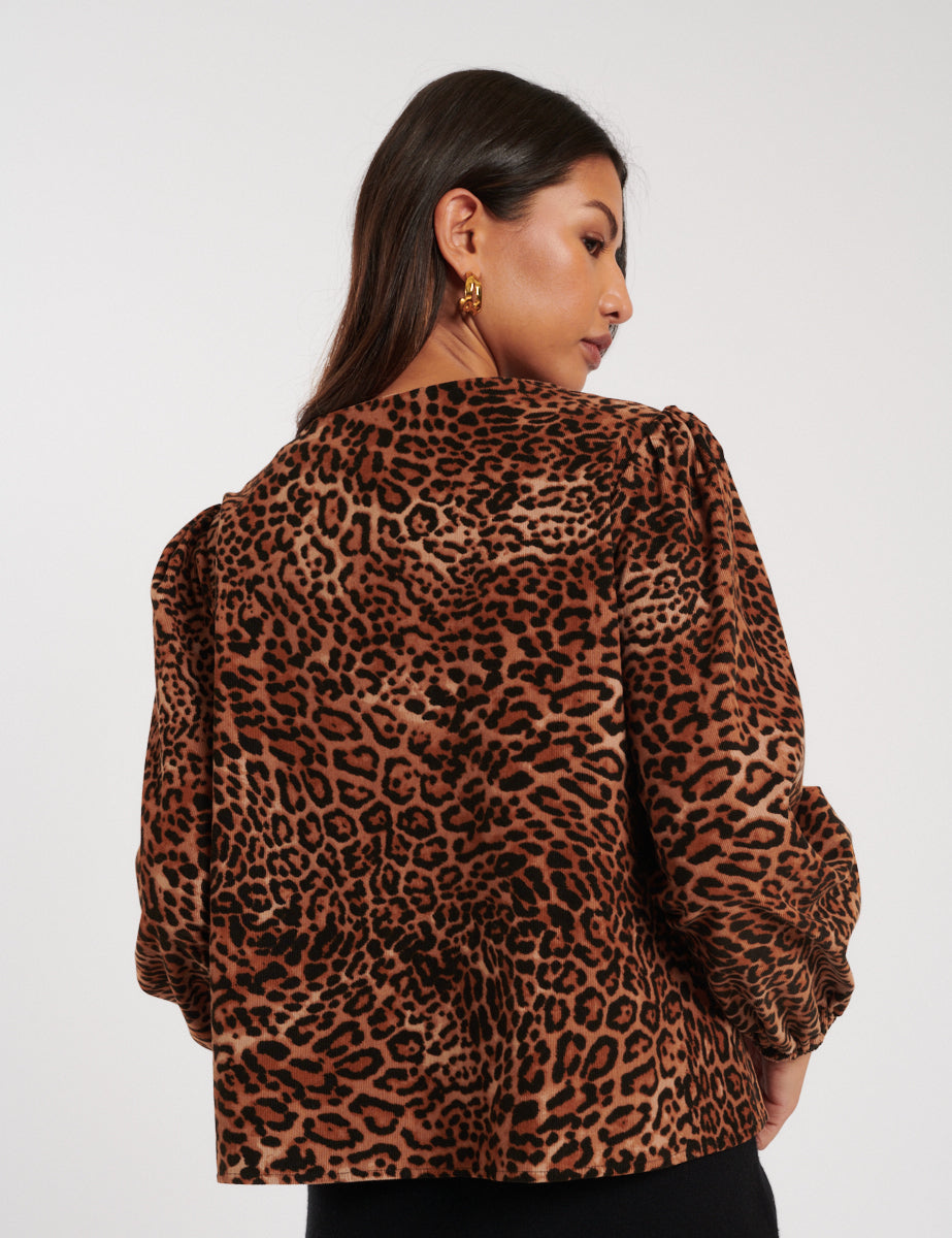 Leopard Print Cord Tie Front Bernadetta Blouse