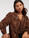 Leopard Print Cord Tie Front Bernadetta Blouse