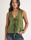 Green Tessa Tie Front Top