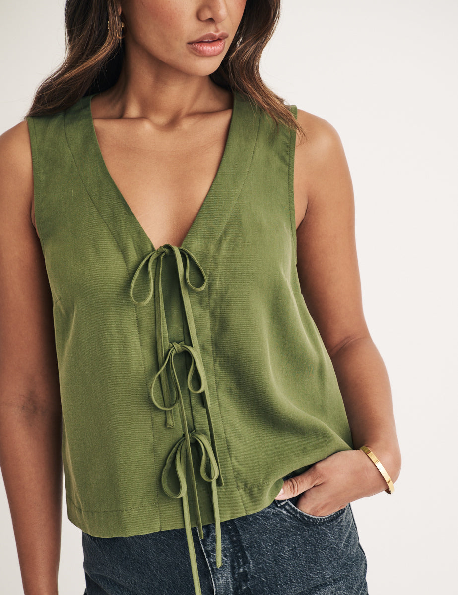 Green Tessa Tie Front Top