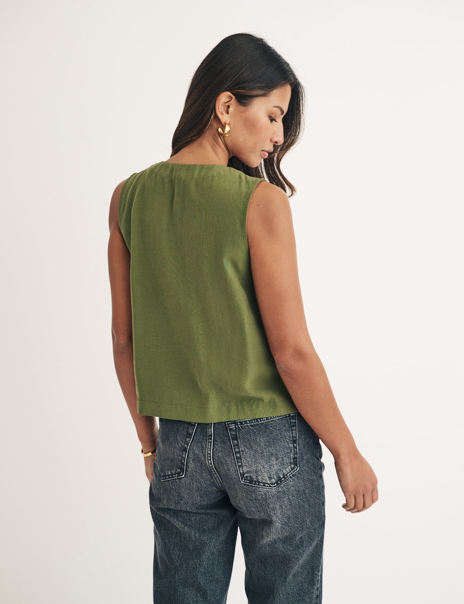 Green Tessa Tie Front Top