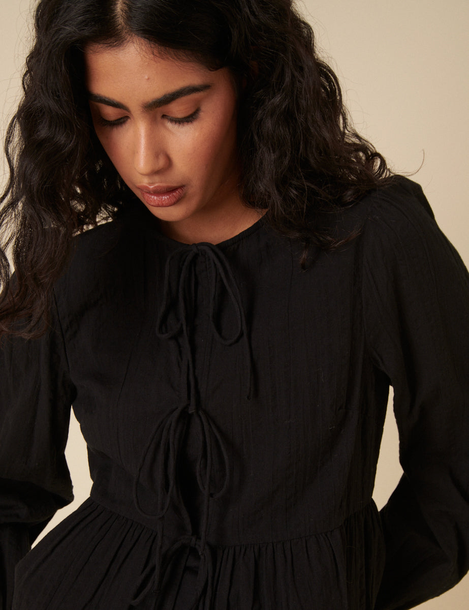 Black Tie Front Blouse