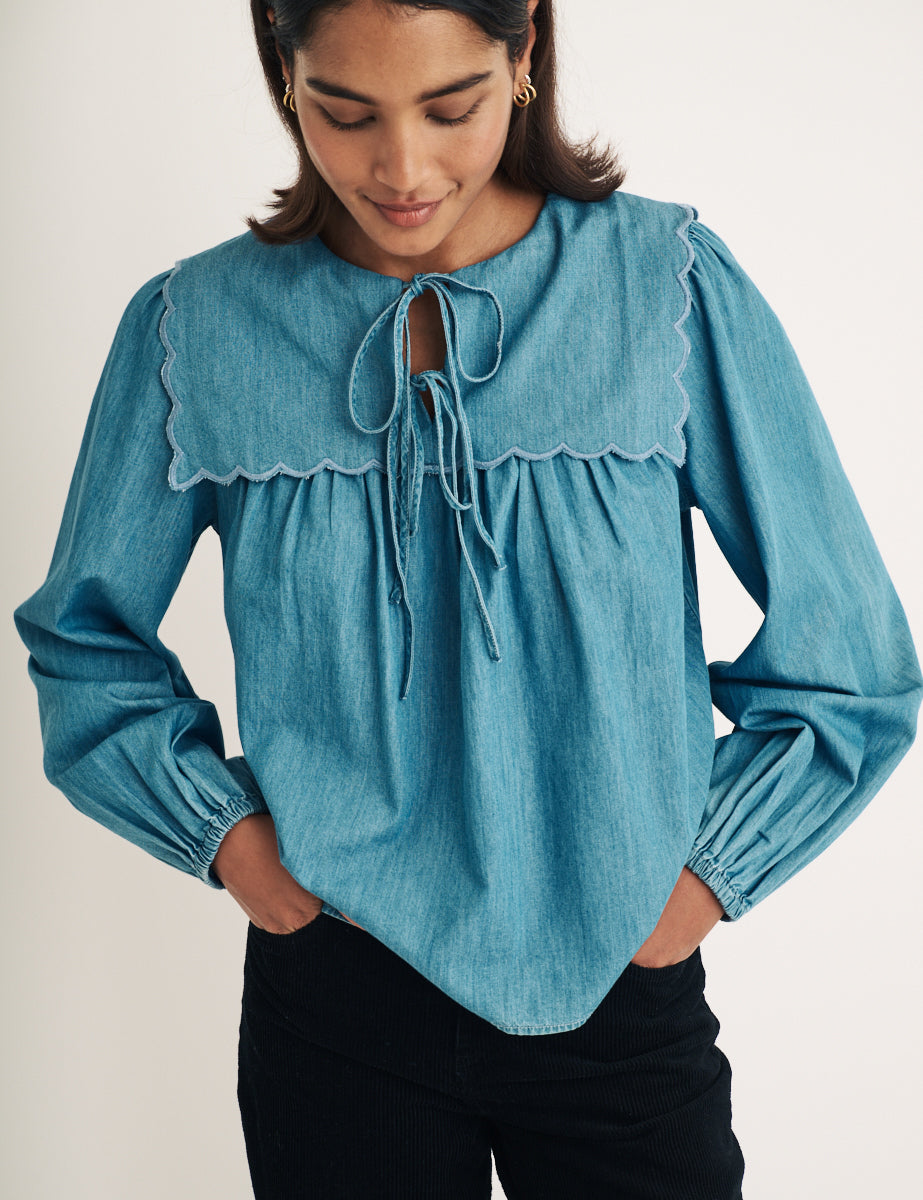 Denim Long Sleeve Blouse