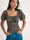 Leopard Print Ruched Bodice Oregon Jersey Top