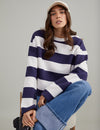 Navy and White Striped Boxy Sweatshirt