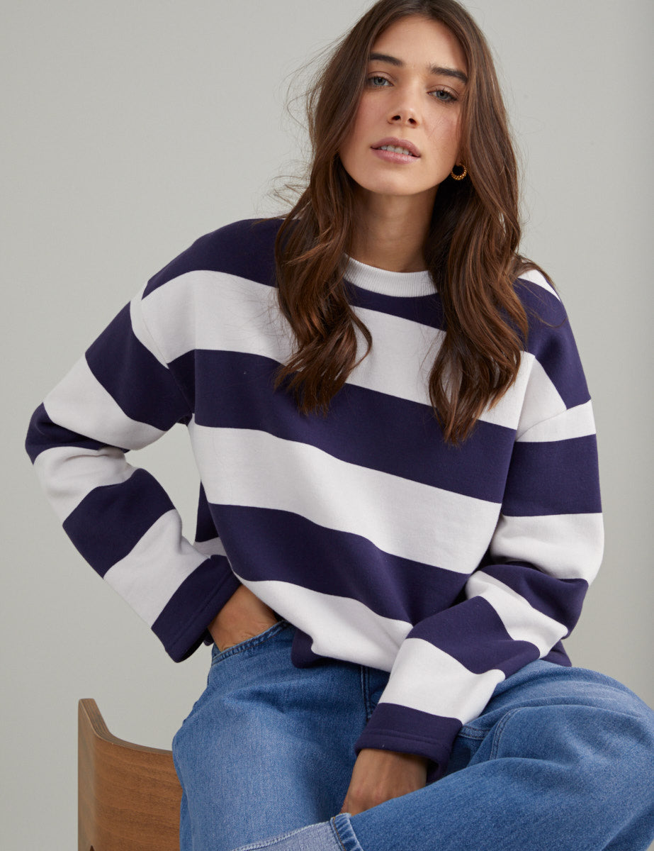 Purple and White Striped Boxy Sweatshirt