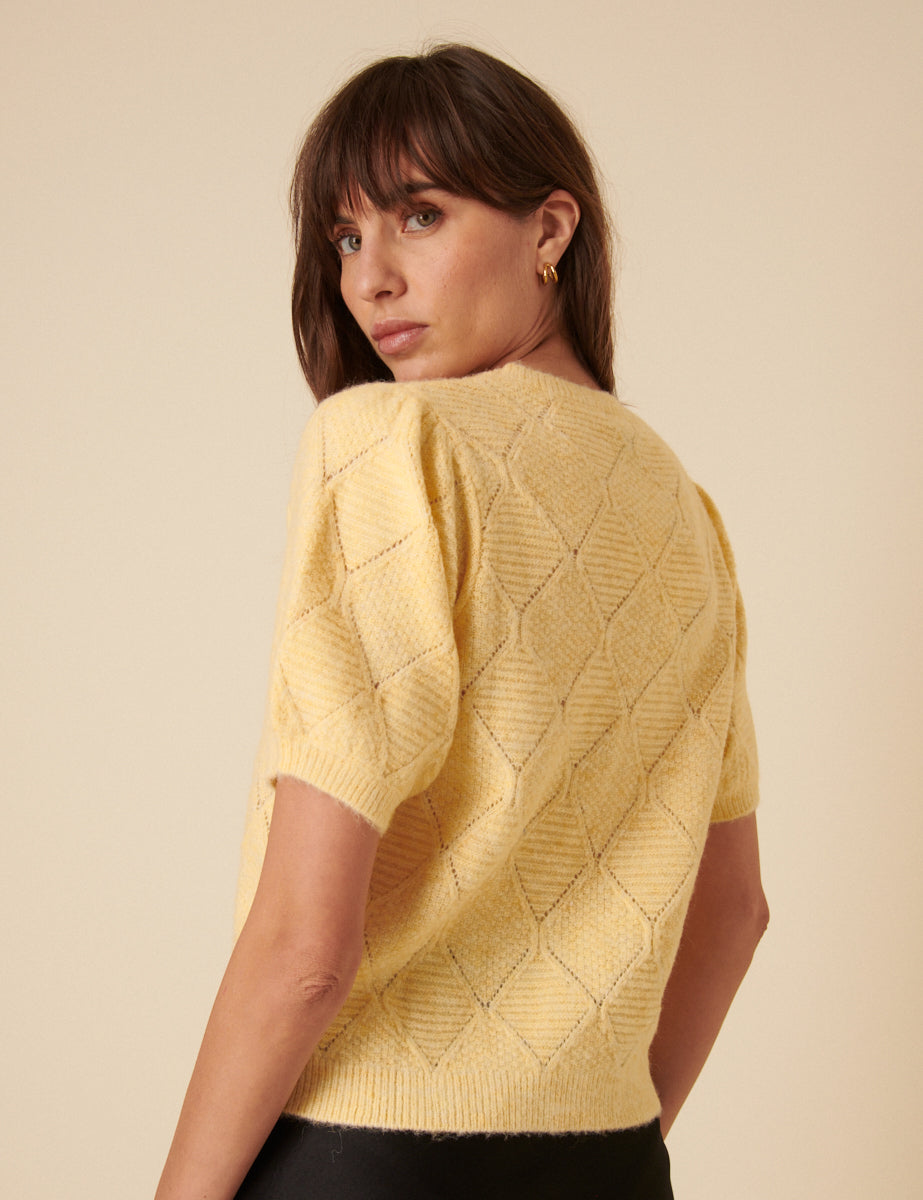 Butter Yellow Pointelle Knitted Top