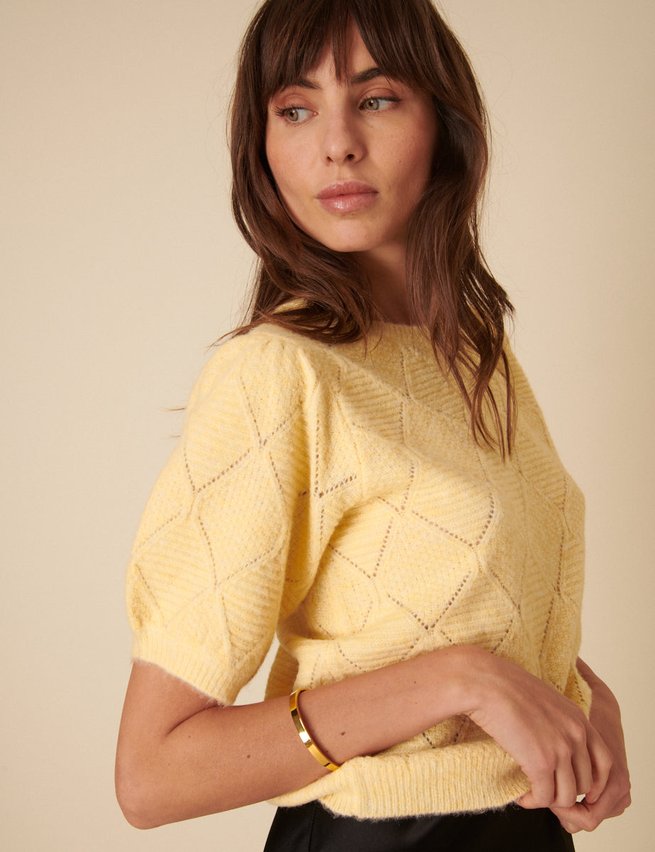 Butter Yellow Pointelle Knitted Top