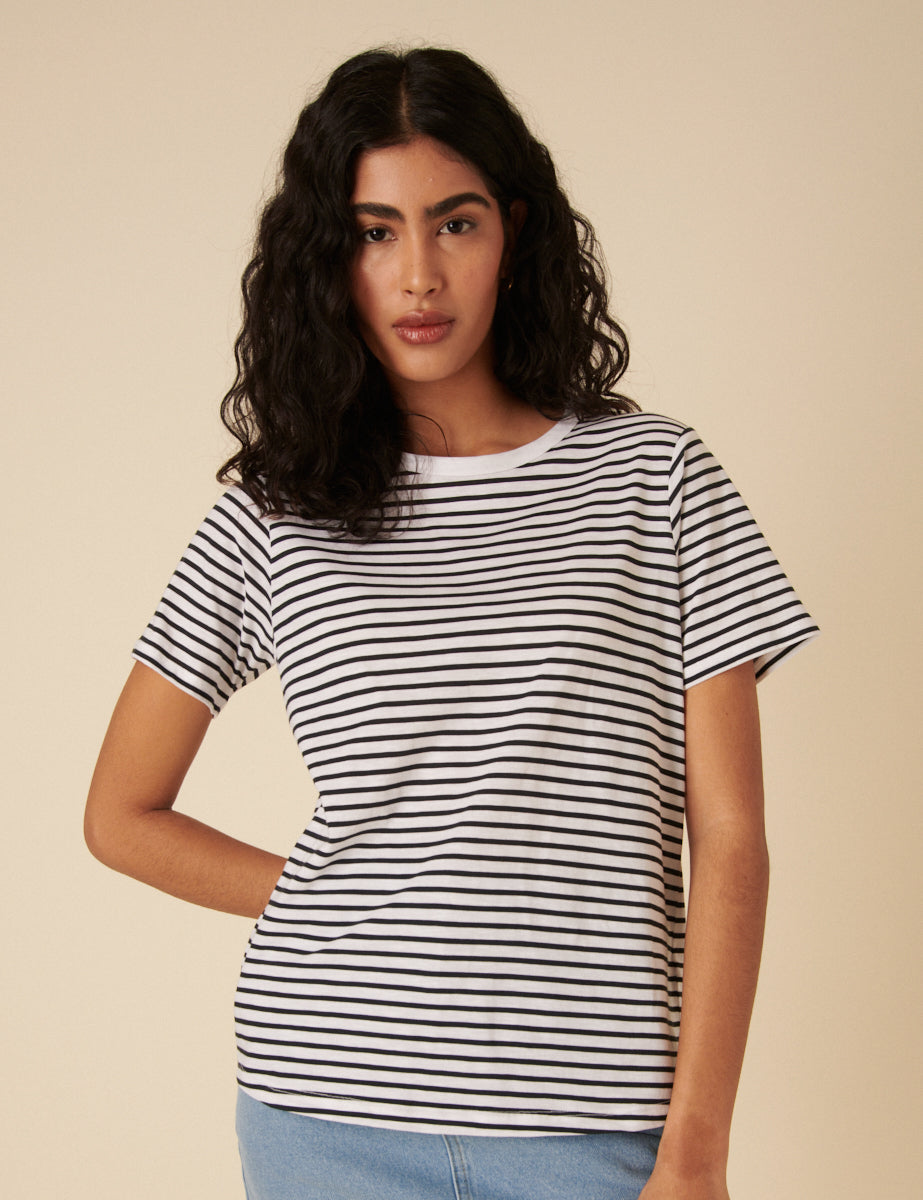 Black And White Striped Easy Fit T-Shirt