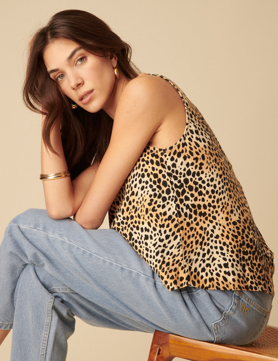 Leopard Linen-blend Swing Top