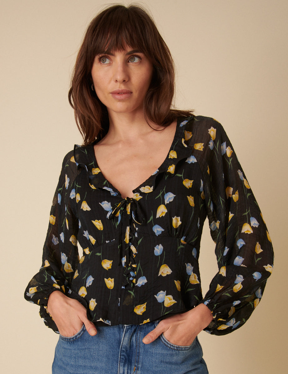 Black Floral Printed Blouse