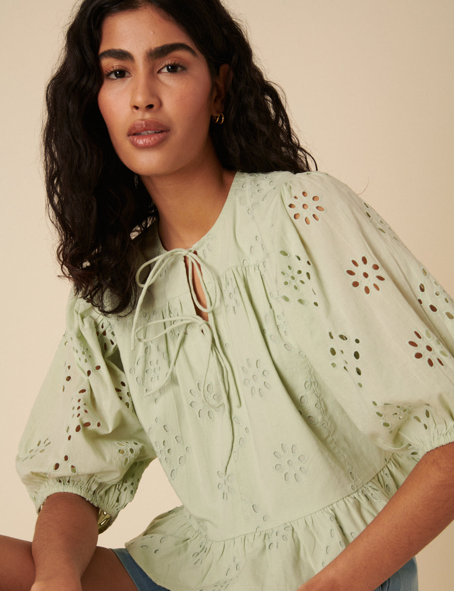 Mint Green Broderie Anglaise Top