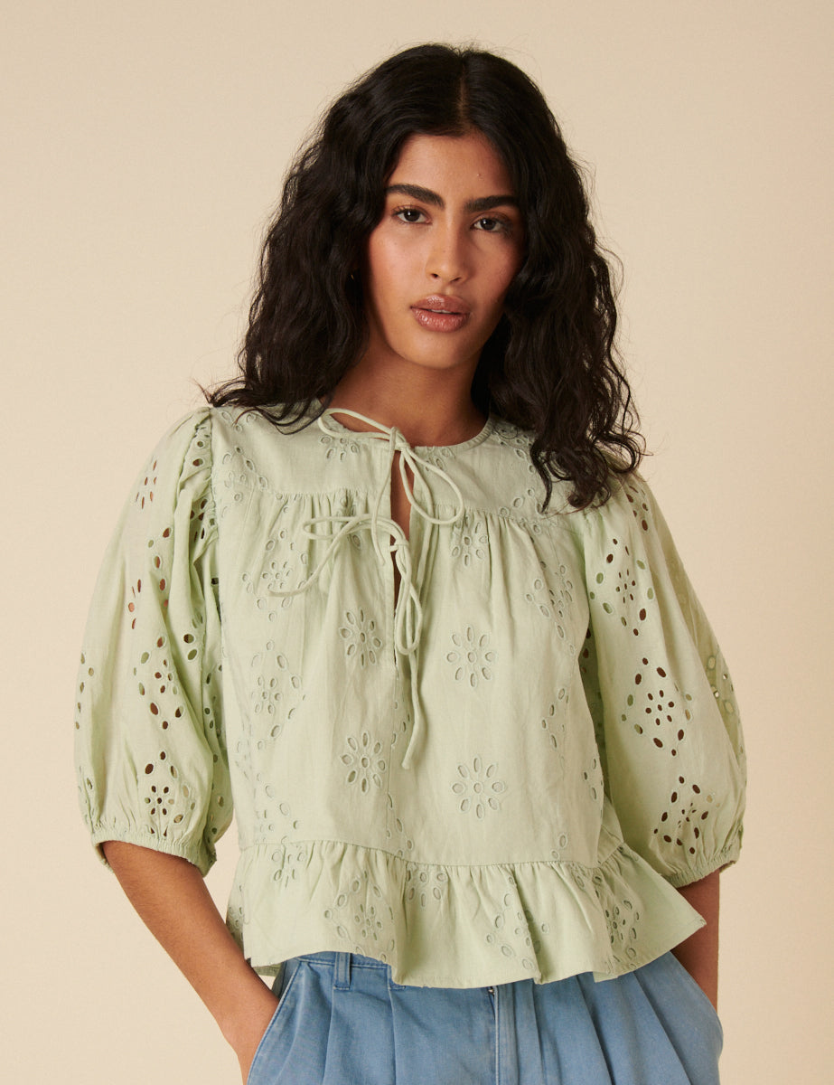 Mint Green Broderie Anglaise Top