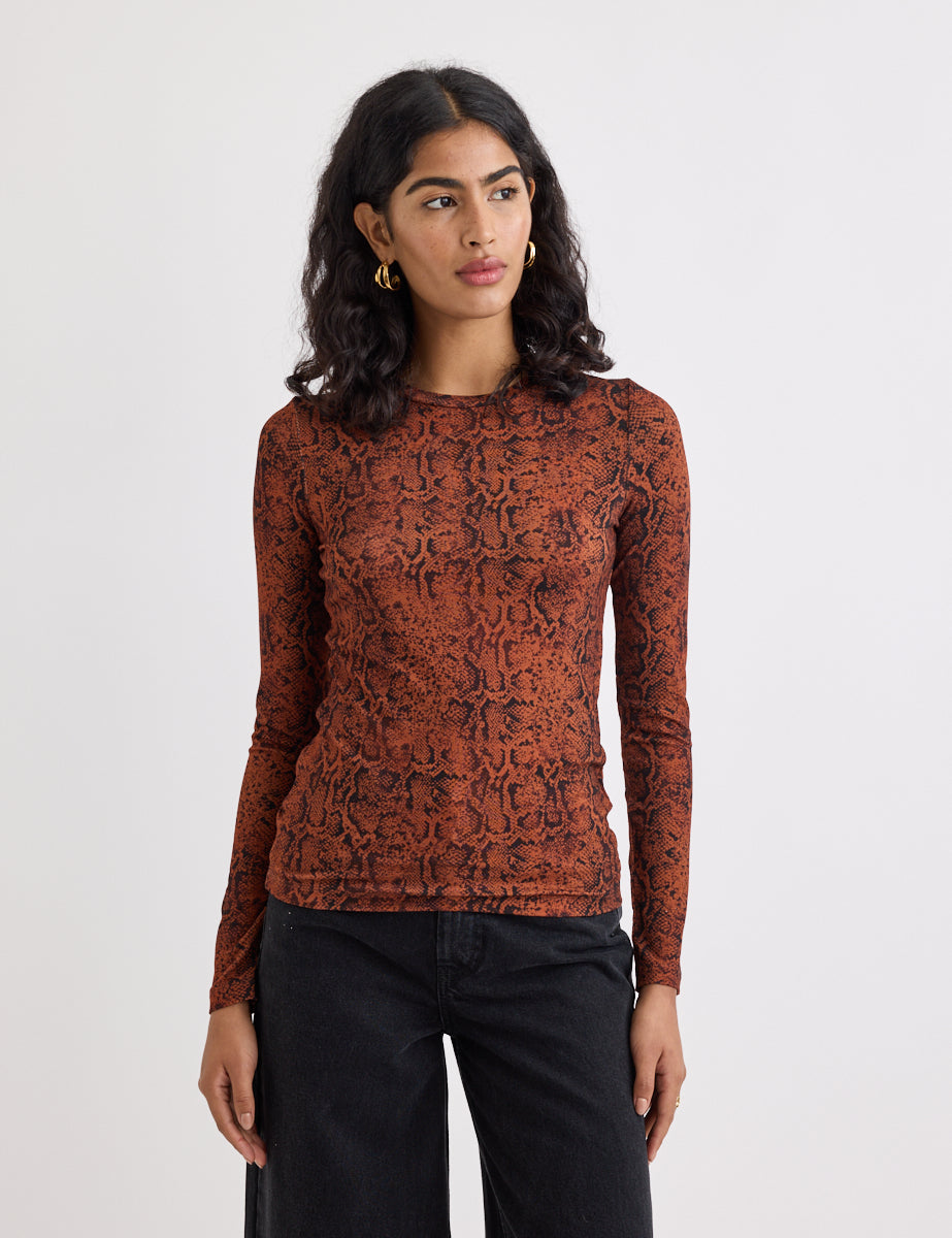 Brown Animal Print Long Sleeve Top