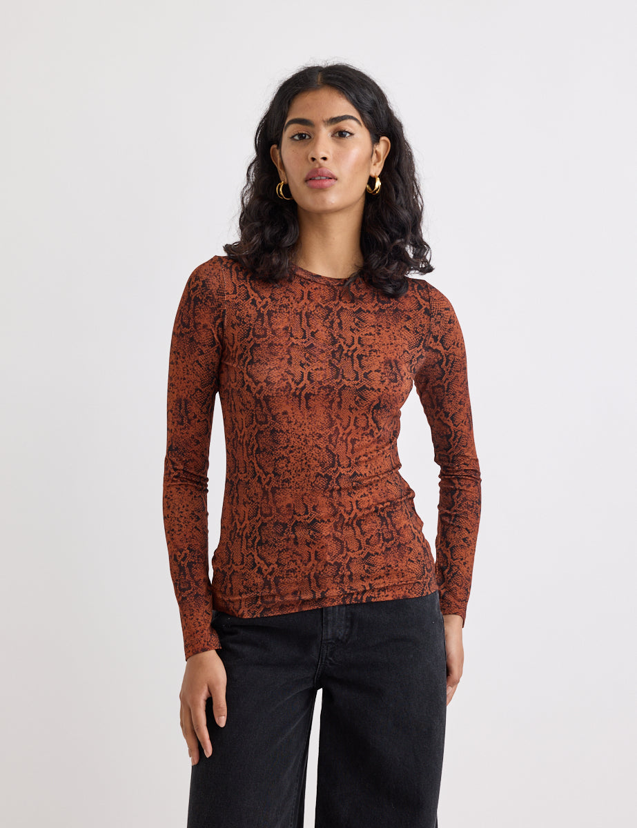 Brown Animal Print Long Sleeve Top