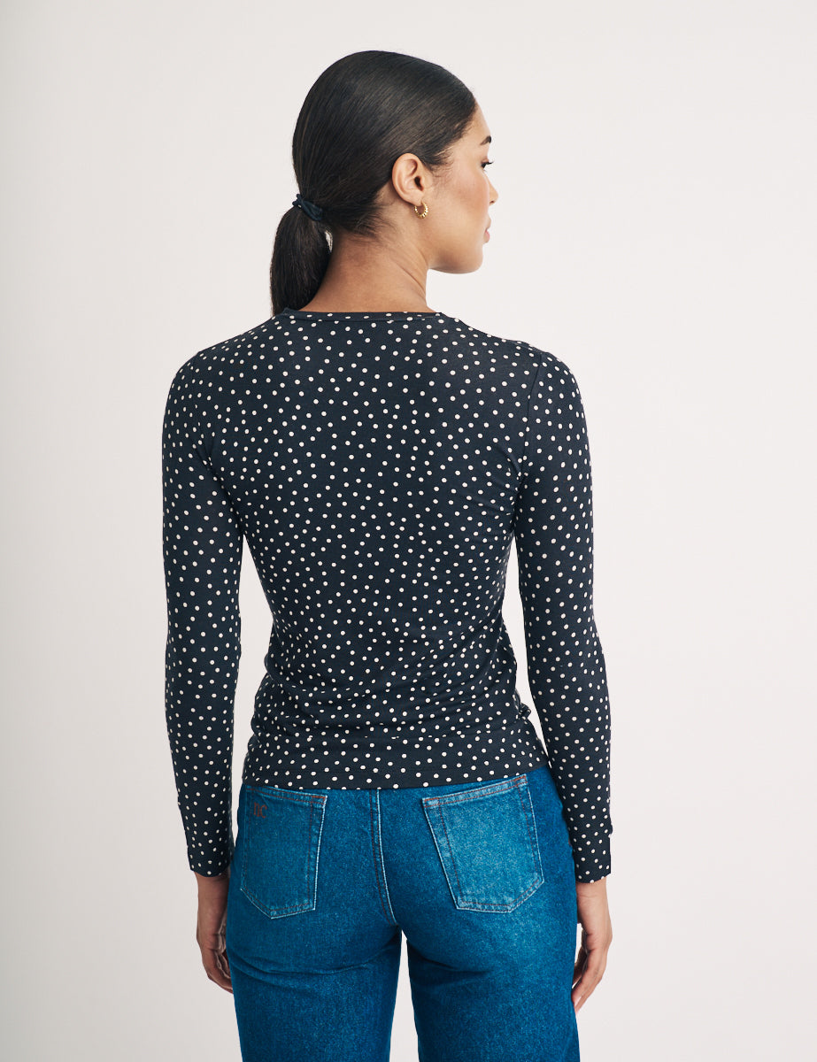 Black Polka Dot Long Sleeve Top