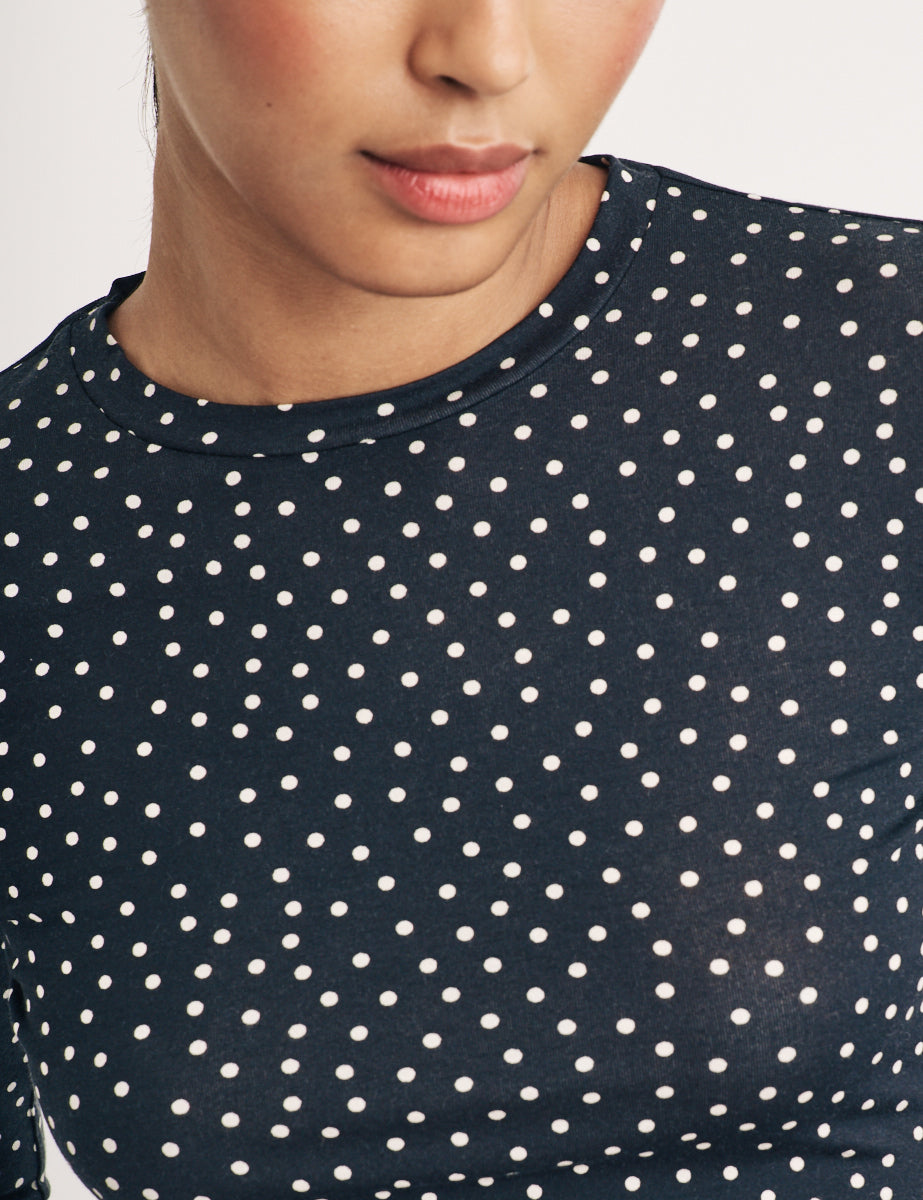 Black Polka Dot Long Sleeve Top