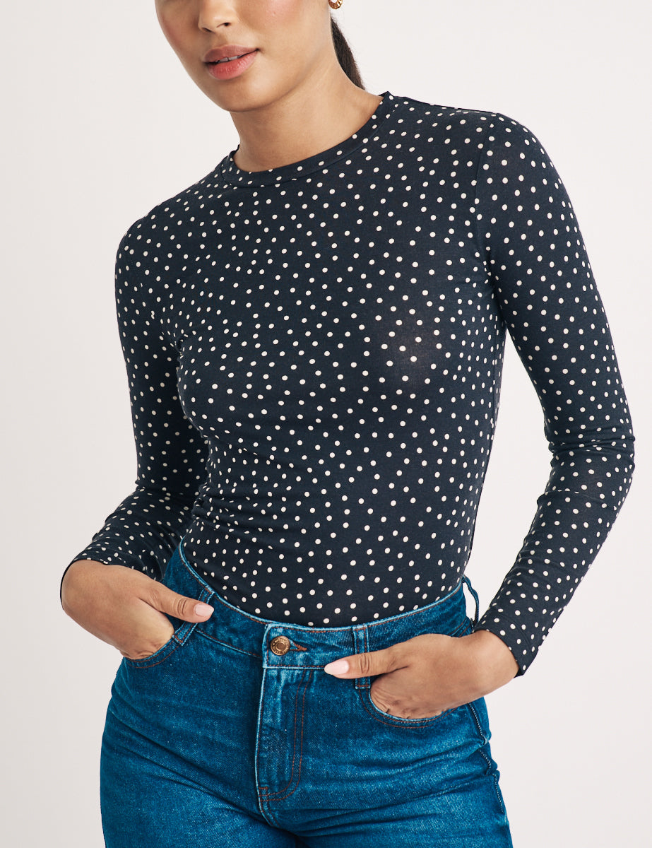 Black Polka Dot Long Sleeve Top