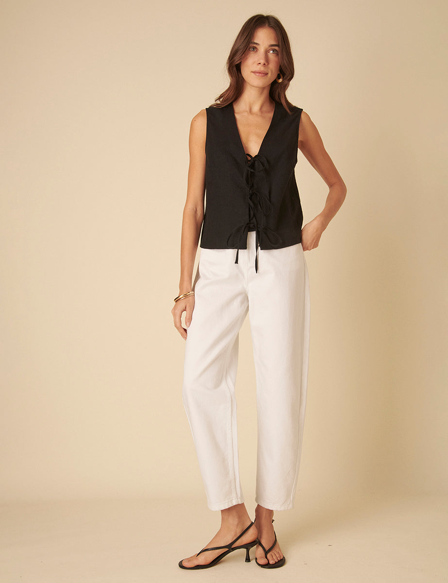Secondary image ofBlack Linen-blend Tie Front Sleeveless Top