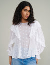 White Frill Floral Embroidered Blouse
