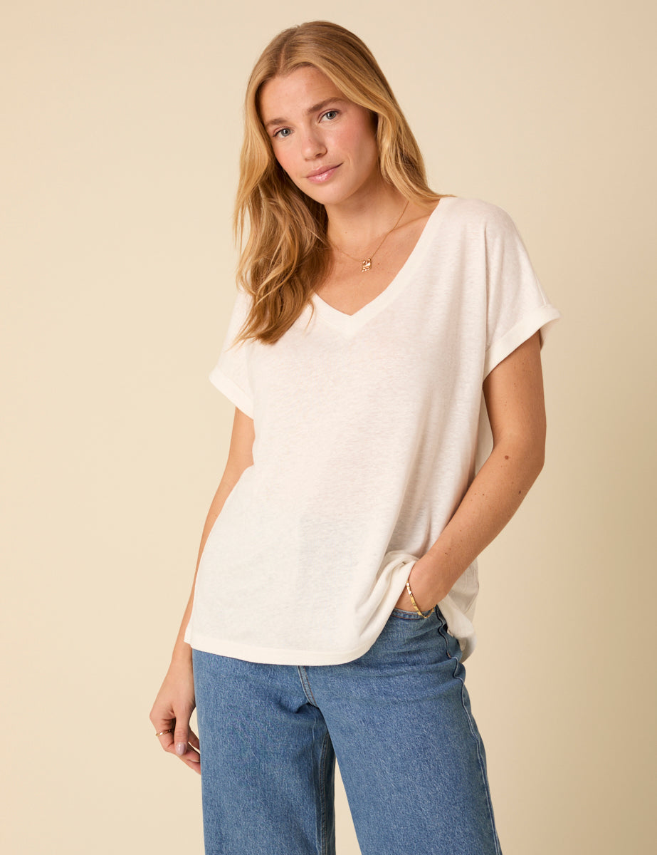 White Relaxed V-neck T-Shirt