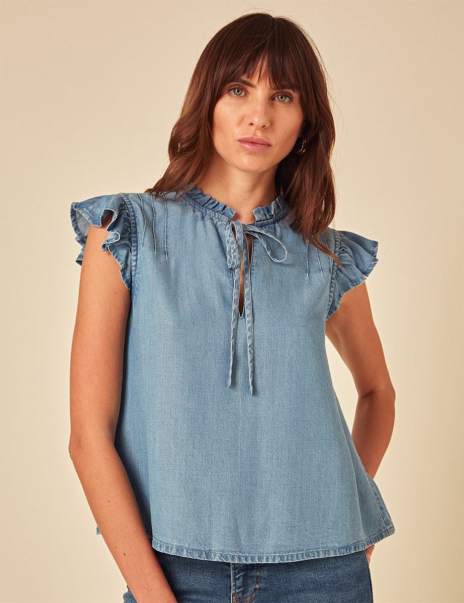 Denim Frill Sleeve Top