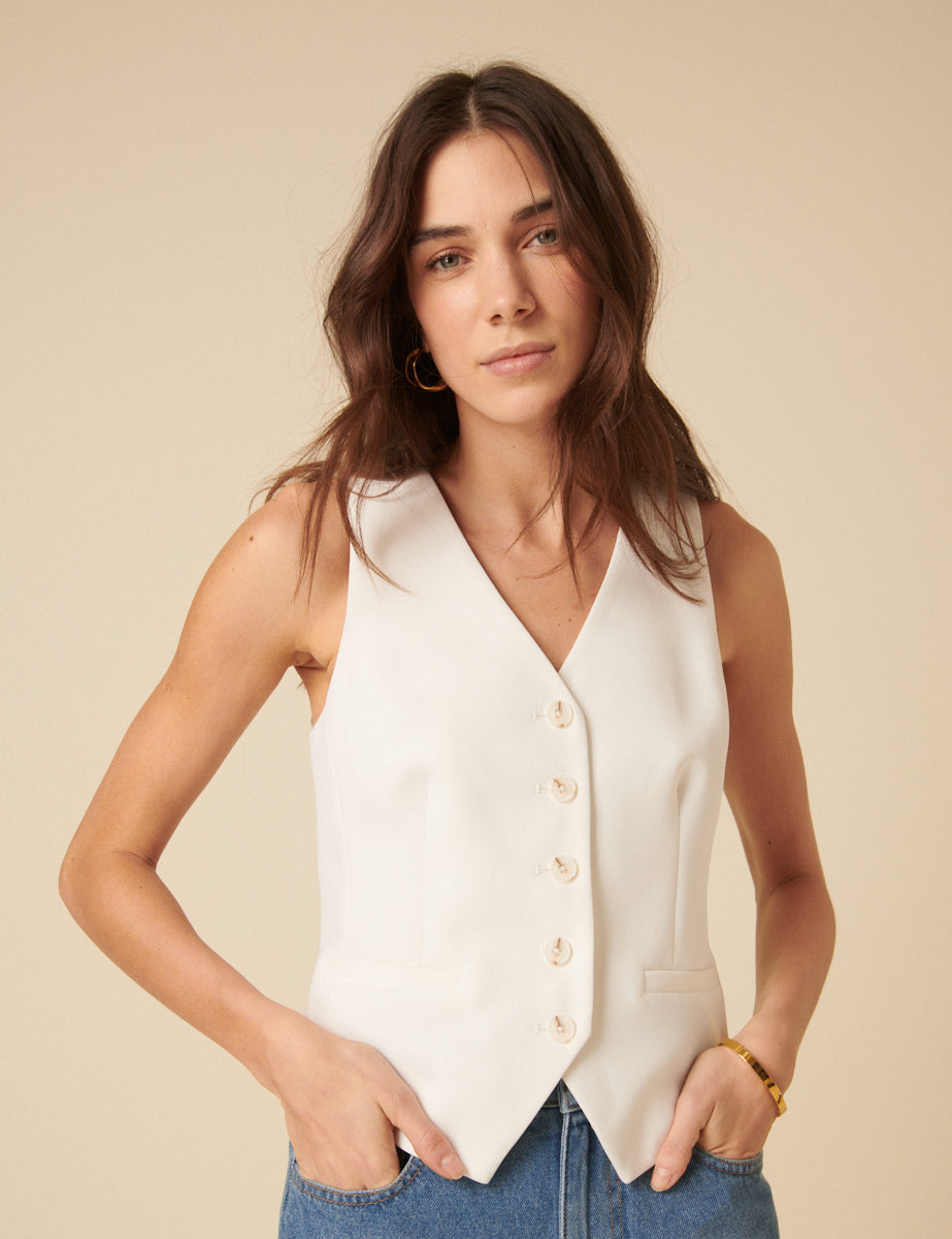 White Tailored Crepe Waistcoat