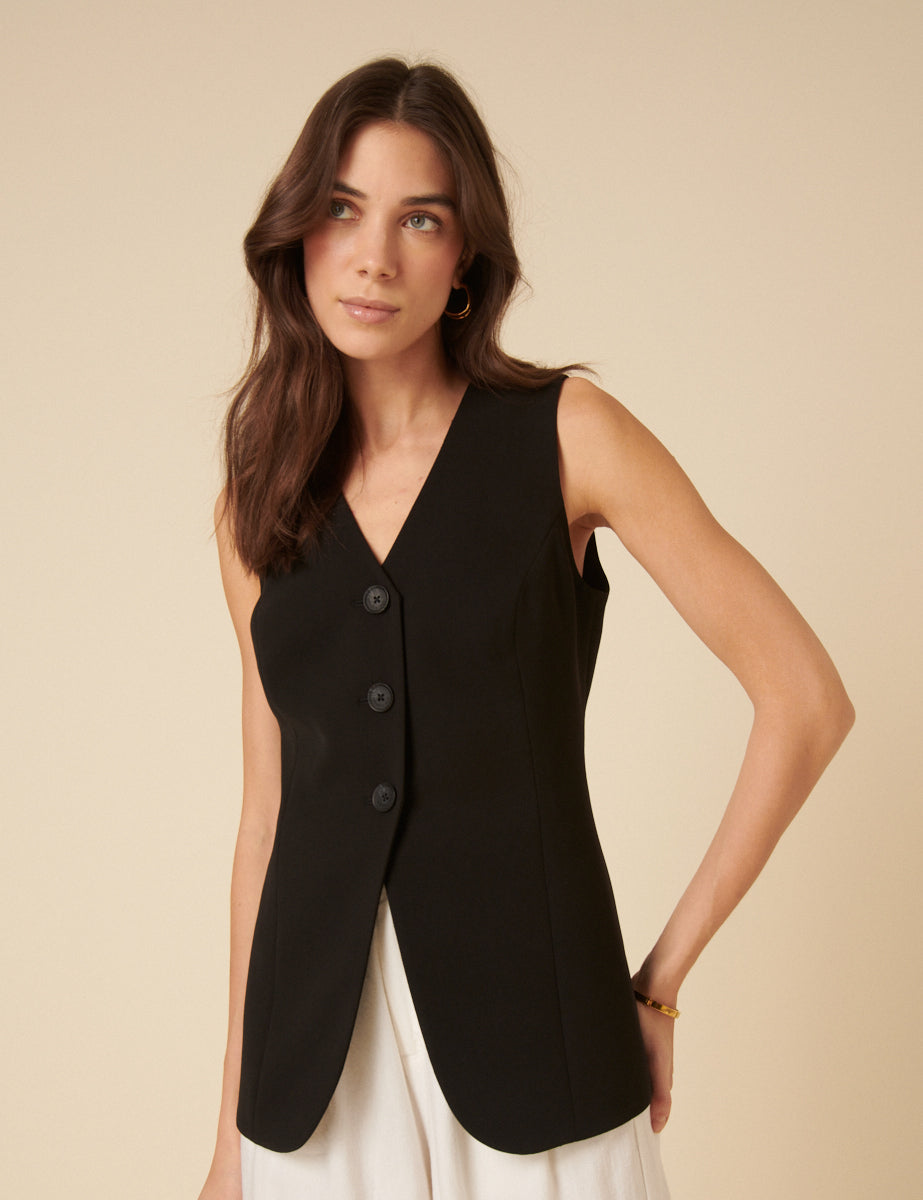 Black Longline Waistcoat