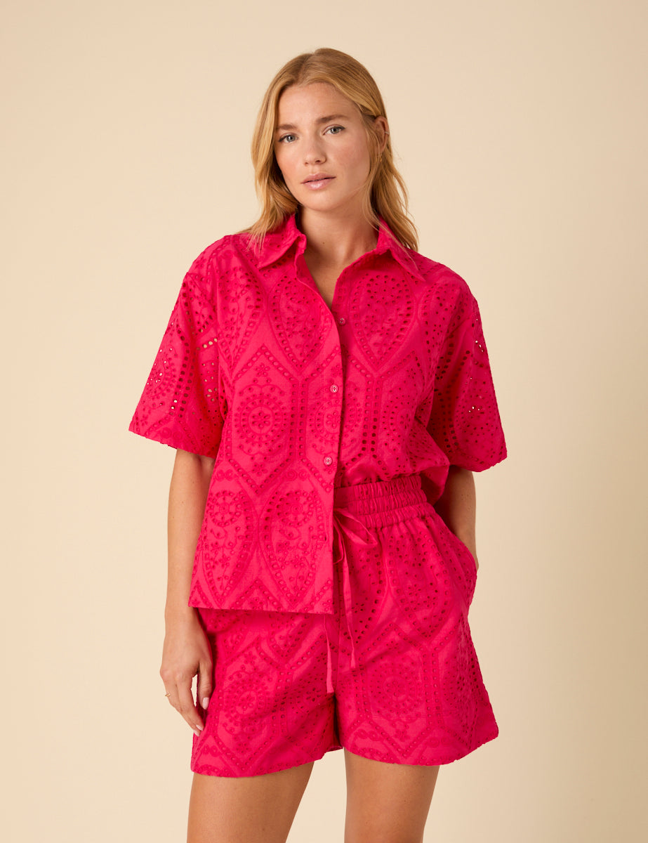 Pink Broderie Anglaise Shirt