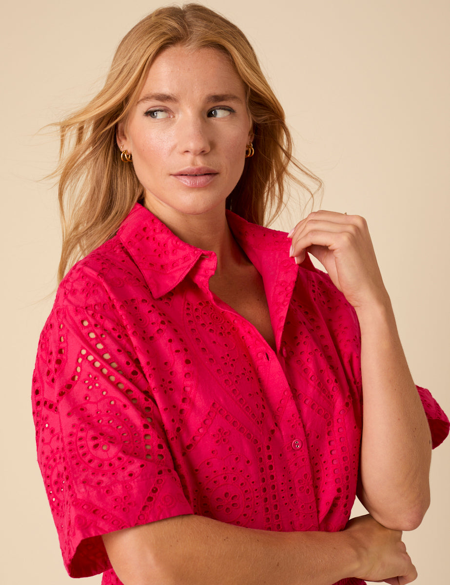 Pink Broderie Anglaise Shirt