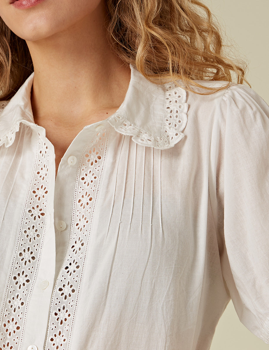 White Short Sleeve Broderie Anglaise Blouse