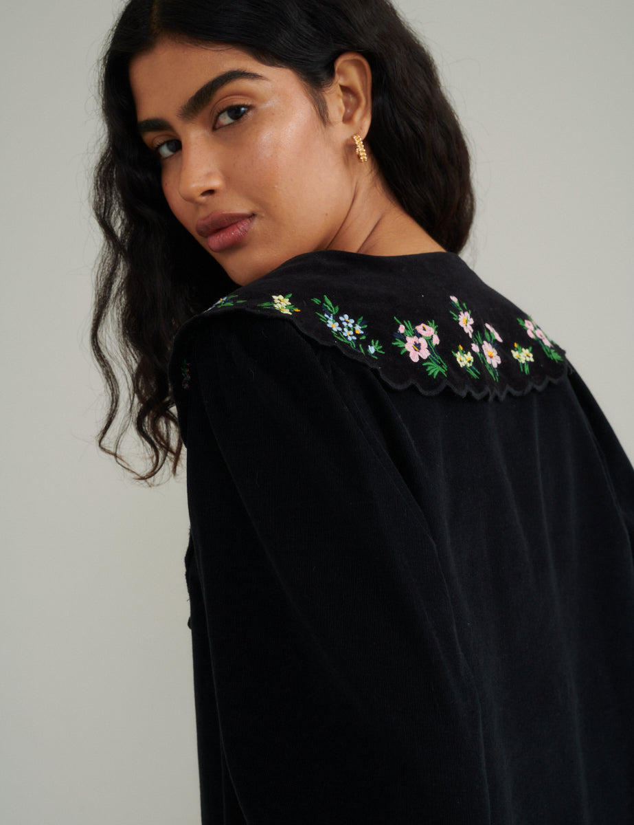 Black Velvet Embroidered Birdie Blouse