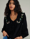 Black Cord Embroidered Birdie Blouse