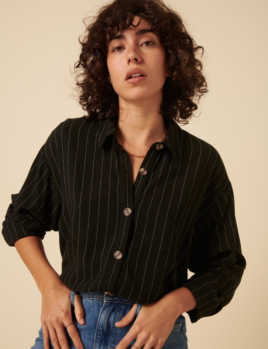 Black Pinstripe Oversized Shirt