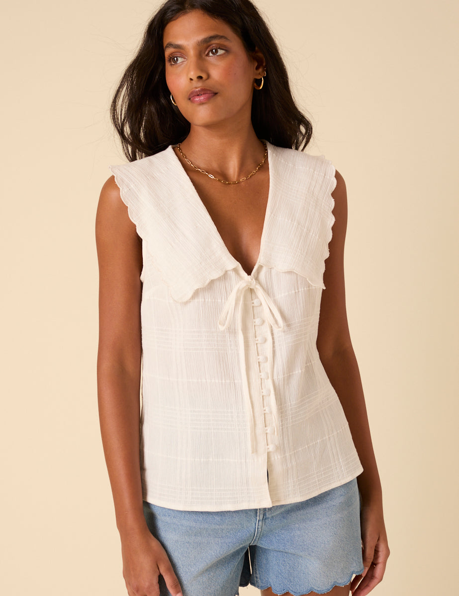 White Check Sleeveless Bridie Blouse