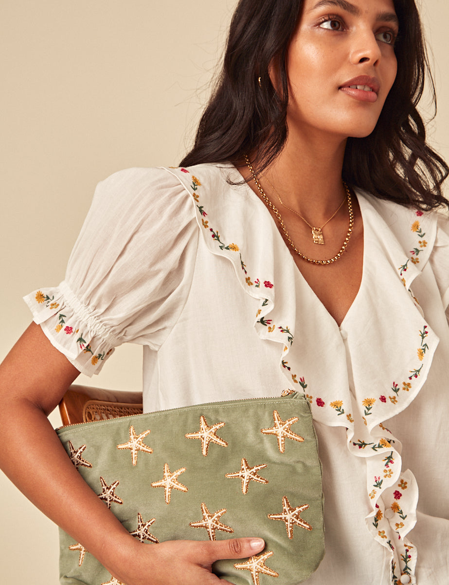 Secondary image ofWhite Floral Embroidered Whitney Top