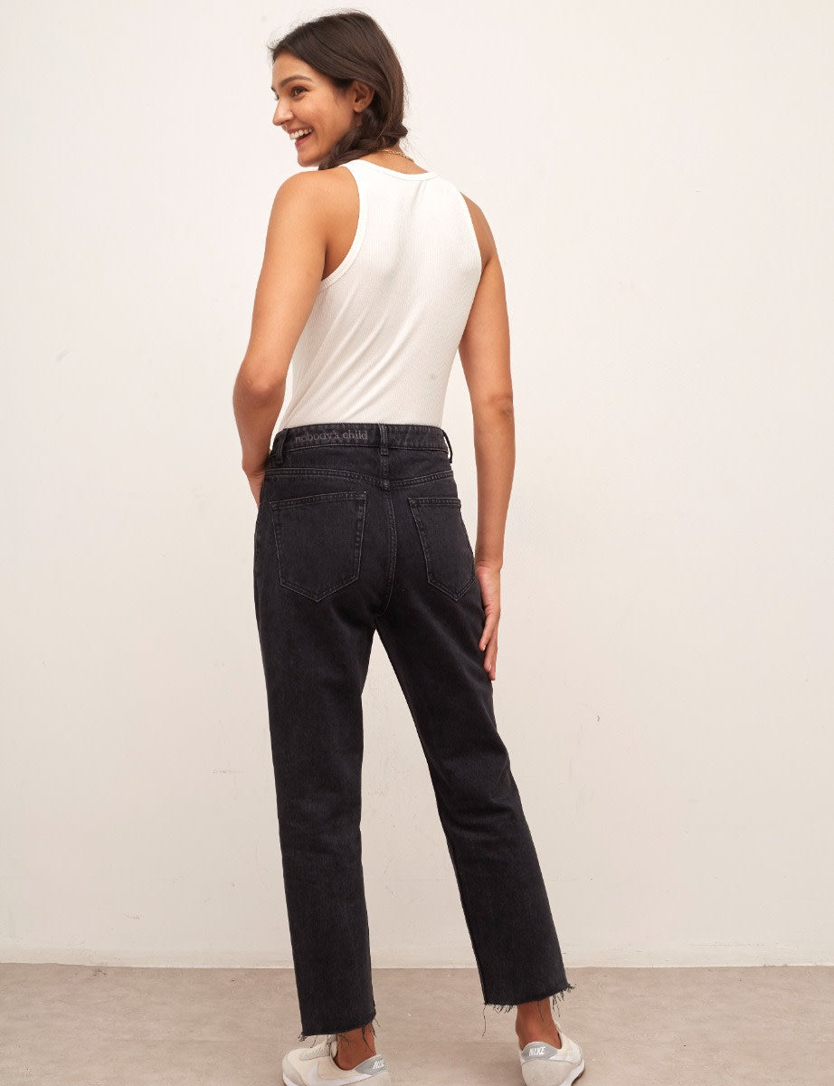 Mid Rise Cropped Straight Jean Washed Black