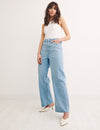 Blue High Rise Wide Leg Bleach Wash Jeans