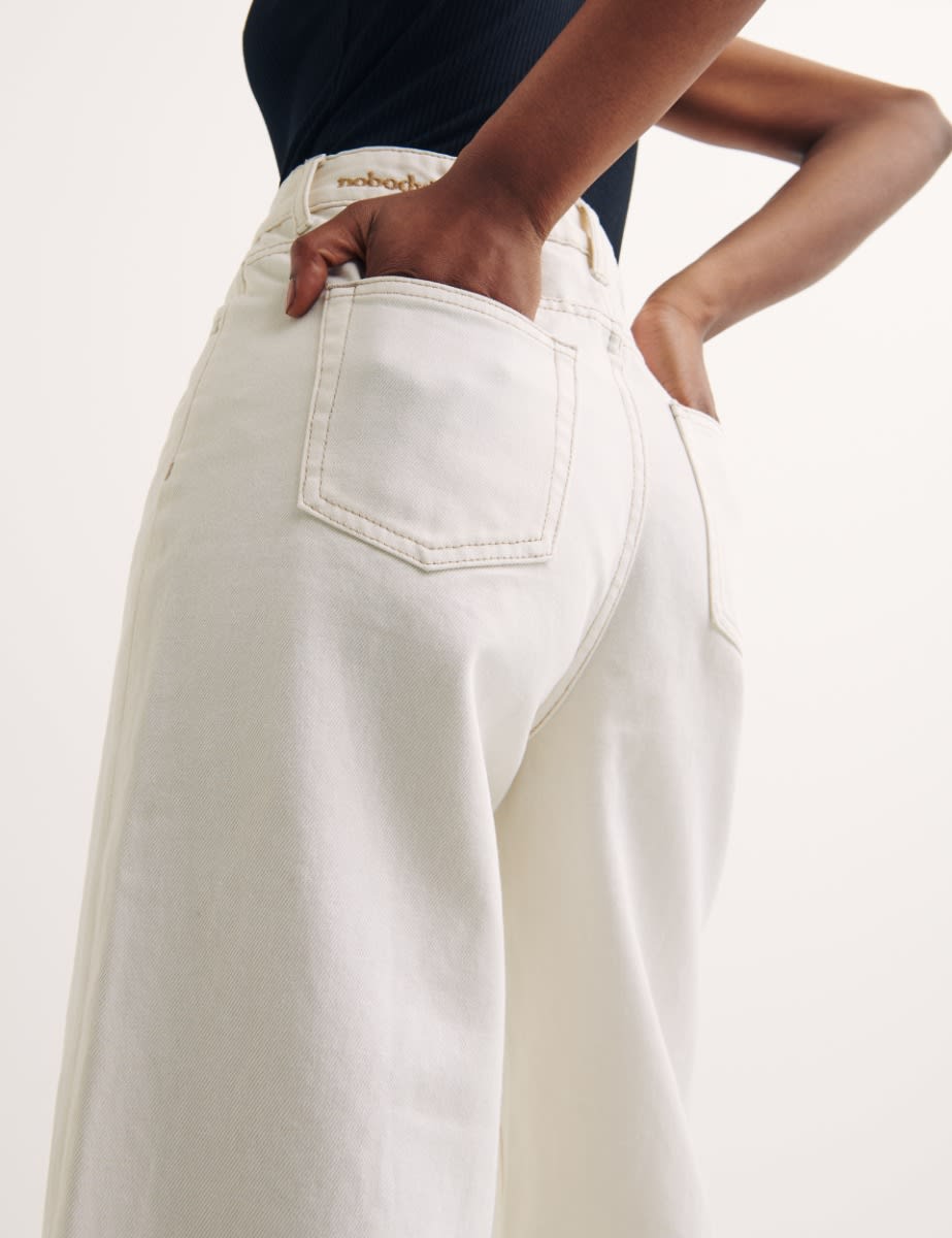 High Rise Wide Leg Ecru Jeans