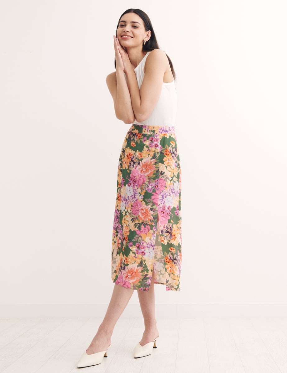 Green Big Floral Sara Skirt